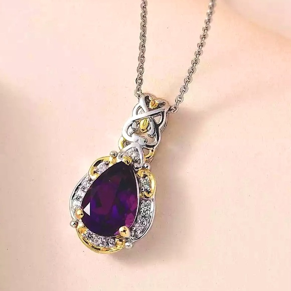 👀 Premium Mashamba Amethyst White Zircon Pendant Necklace 1.85 ctw - Picture 2 of 5